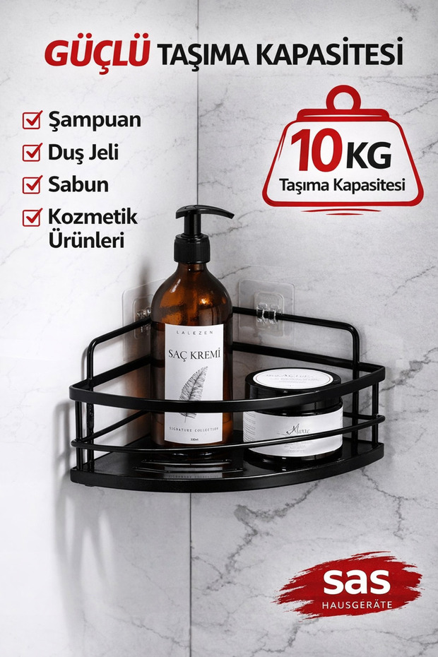 Adhesive Bathroom Shower Corner Shelf Without Drilling Black – Metal Shower Shelf Adjustable (Screw-On / Adhesive)