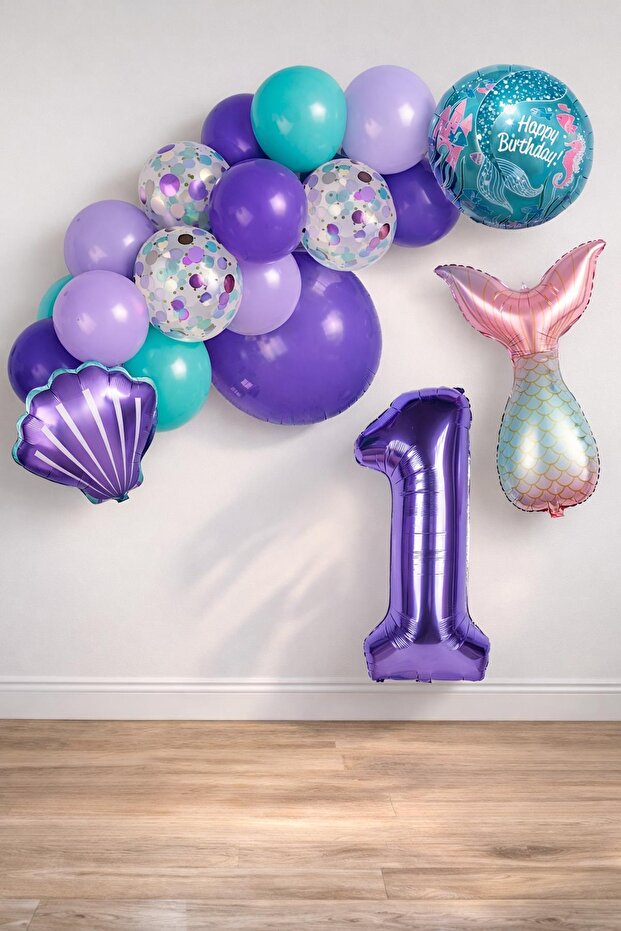 1 Year Old Mermaid Themed Birthday Party Celebration Set Concept 1