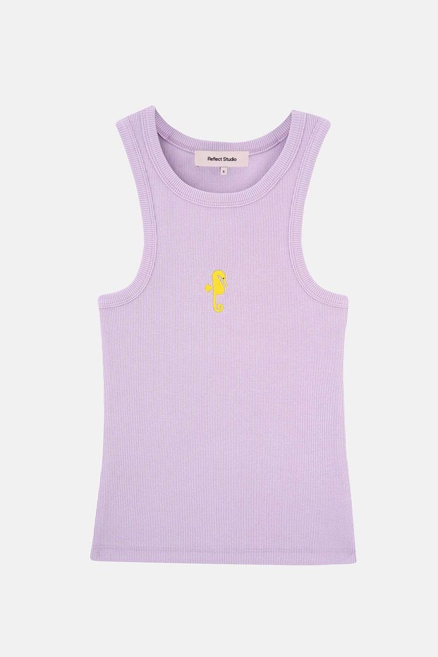 Seahorse Ribbed Halter Neck Tank Top - Lilac