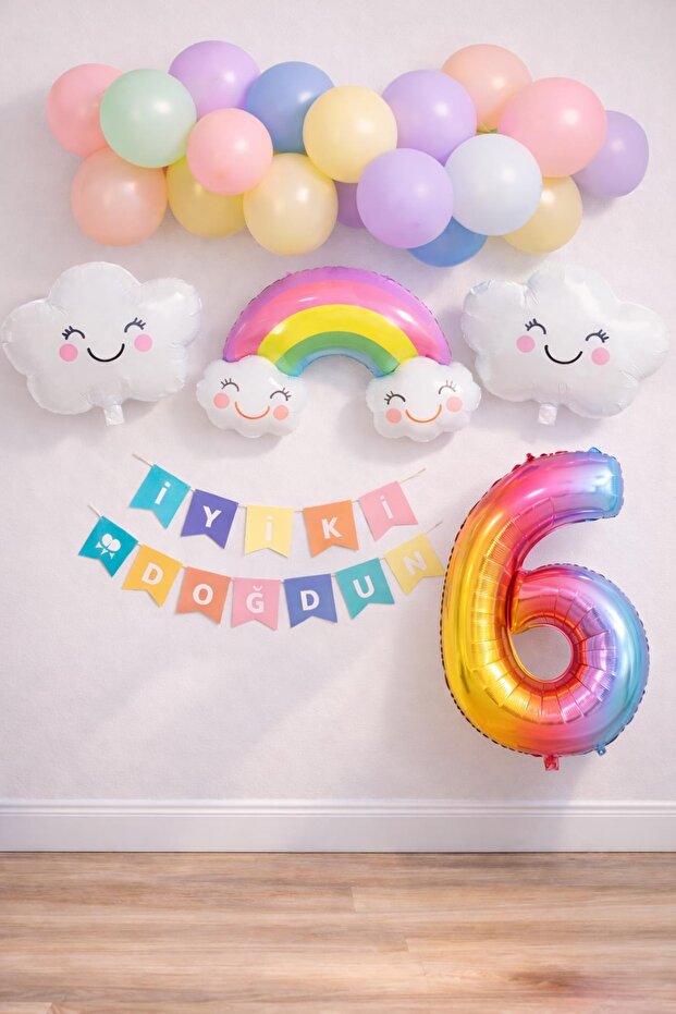 مجموعة احتفالات عيد الميلاد بعمر 6 سنوات من Rainbow Cloud Concept