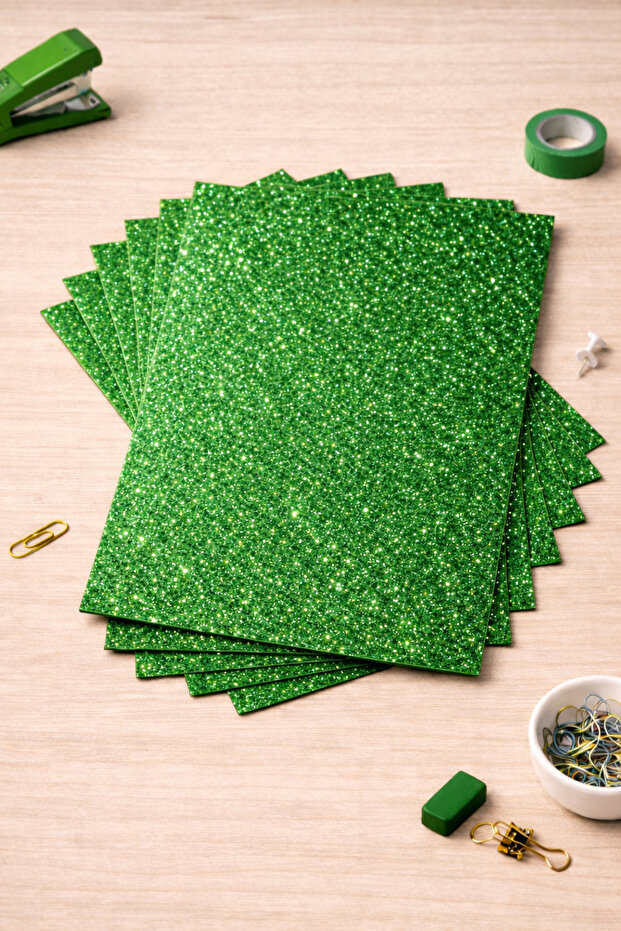 Glitter Eva Sponge A4 Green Color Set of 10 Handicraft School and Hobby Material
