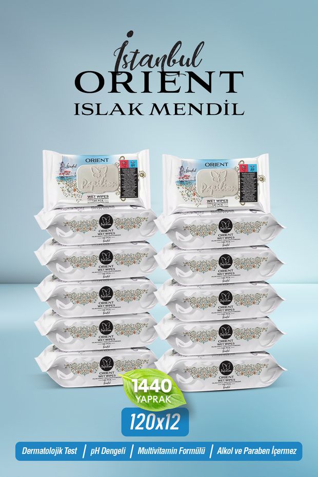 İstanbul Orient Wet Wipes 120 Sheets X 12 Packs (1440 Sheets) Mega Economic Set
