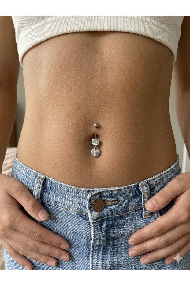 Mini Kalpli Göbek Piercing Çelik