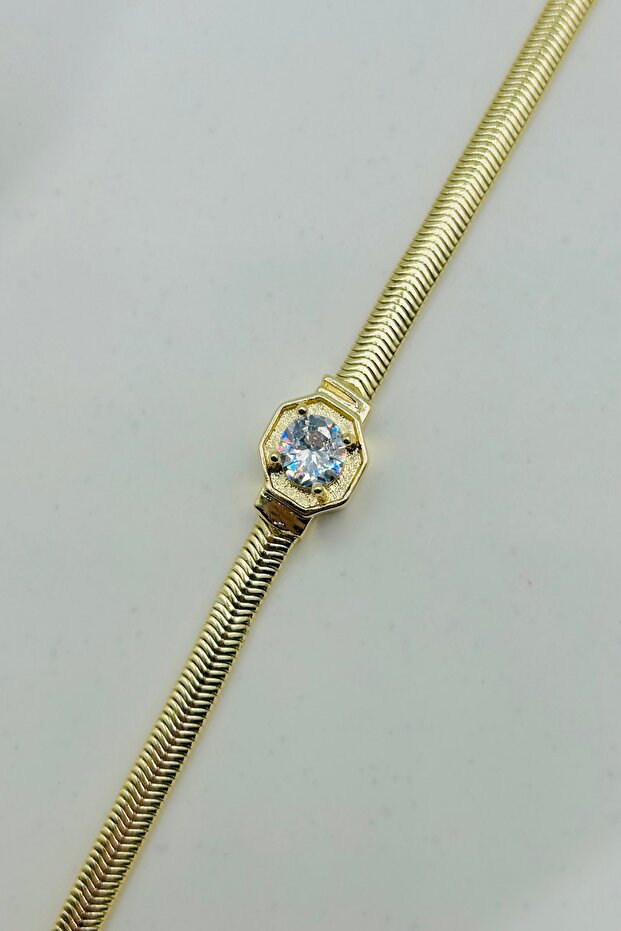 Tek Taşlı Kararmaz Çelik Kadın Bileklik - Ayarlanabilir - 1