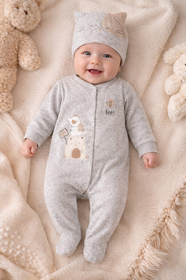 Velvet Embroidery Detail Jumpsuit Set