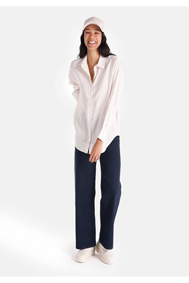 Regular Fit Basic Ekru Kadın Uzun Kol Gömlek - 3