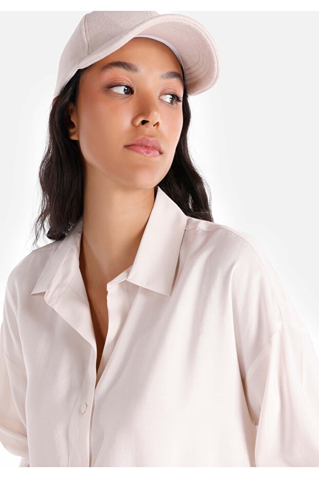 Regular Fit Basic Ekru Kadın Uzun Kol Gömlek - 4