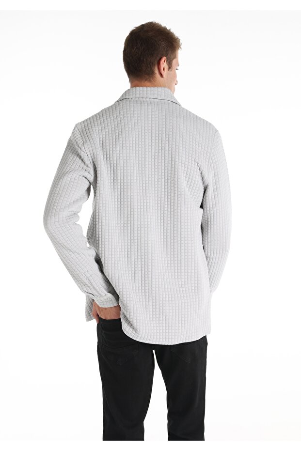 سترة رجالية رمادية اللون بأزرار وقصة عادية - 2