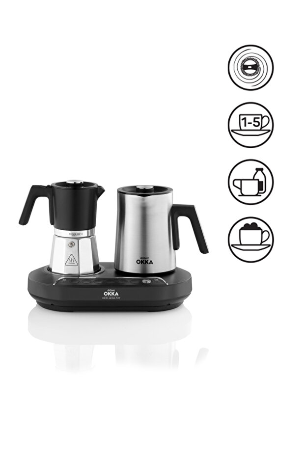 Ok0027 Okka Rich Moka Pot Metal Italian and Turkish Coffee Maker with Stirrer, Chrome
