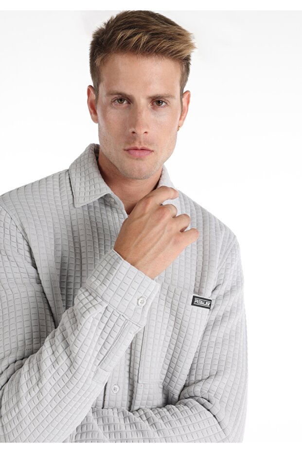 سترة رجالية رمادية اللون بأزرار وقصة عادية - 4