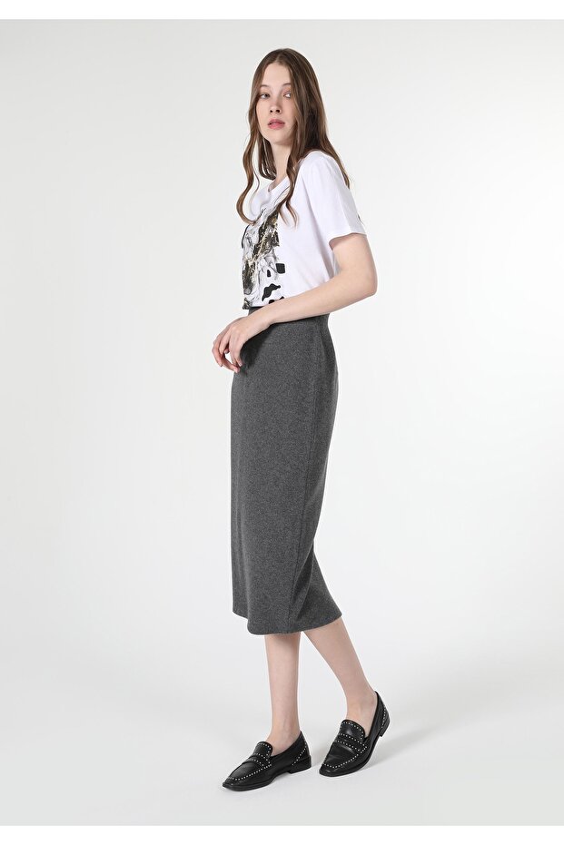Slim Fit Kadın Örme Antrasit Etek - 3
