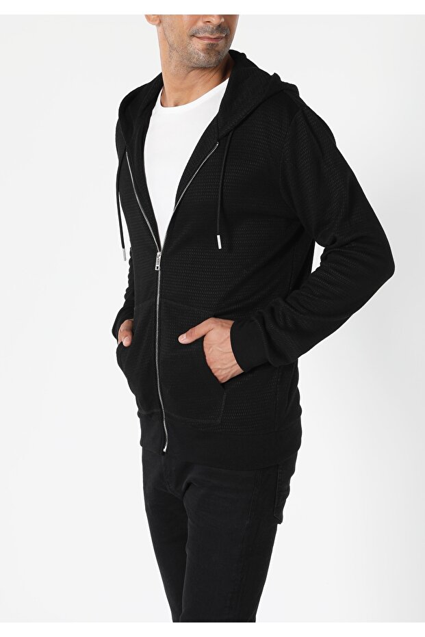 Regular Fit Erkek Siyah Örme Ceket - 1