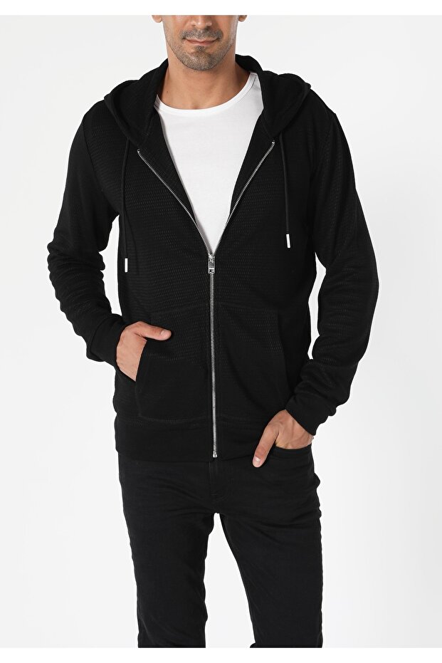 Regular Fit Erkek Siyah Örme Ceket - 4