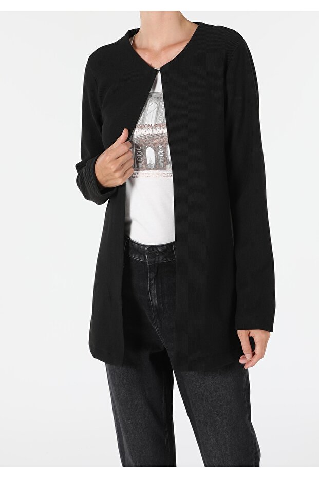 Regular Fit Örme Kadın Siyah Ceket - 3