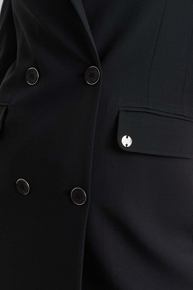 Kruvaze Blazer Basic Ceket Siyah - 3