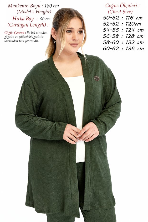 Plus Size Women's Summer Double Brooch Mother Suit Breathable Wrinkled Fabric Pants Cardigan Khaki