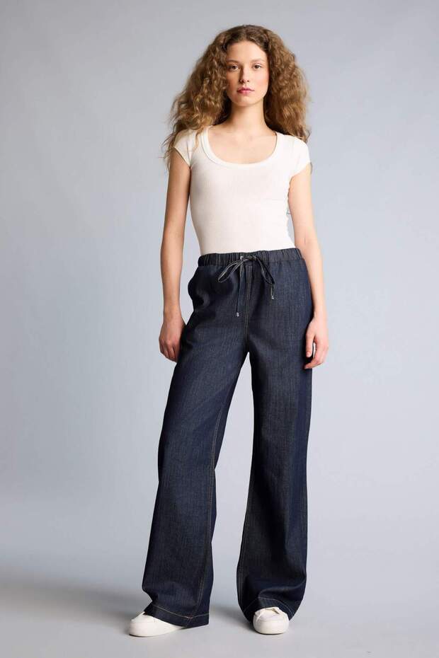 Wide Leg Mid Waist Wide Leg Jean Pants H1639Ax26Sm