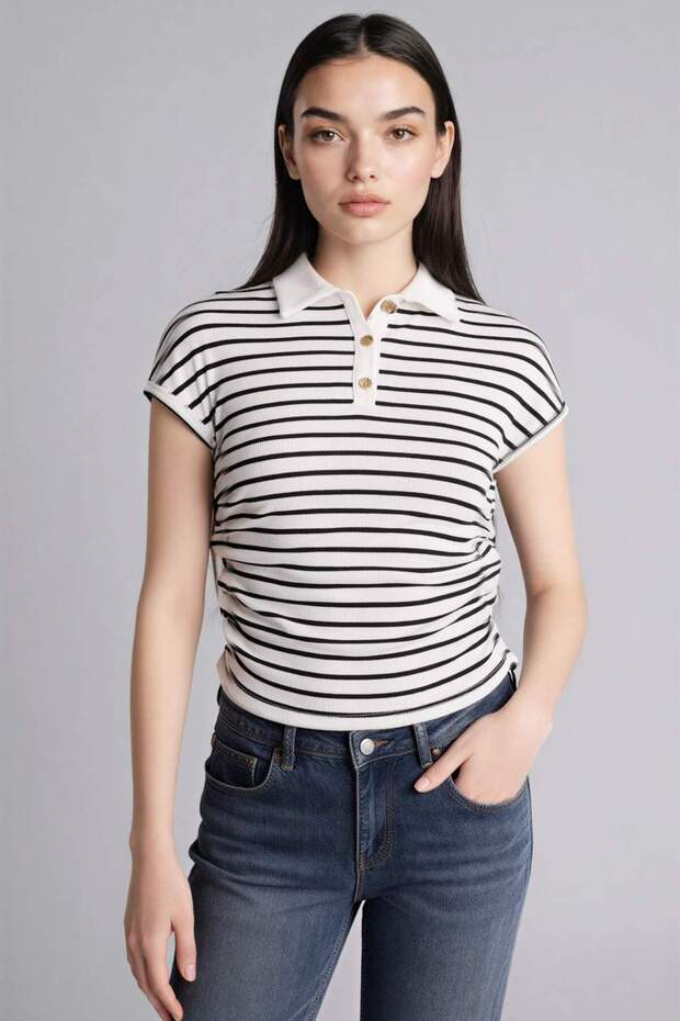Slim Fit Ribbed Camisole Striped Polo T-Shirt G9549Ax26Sp