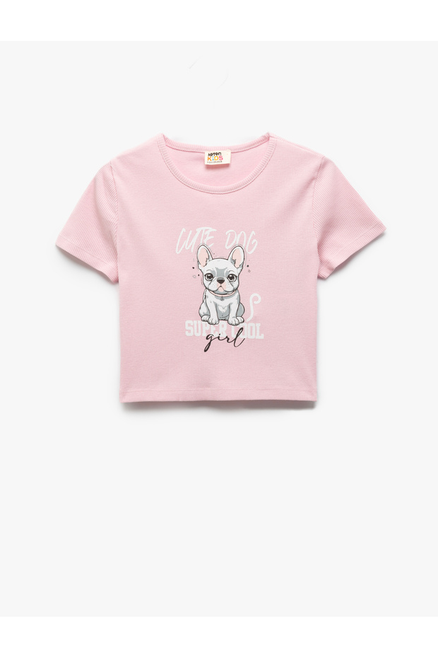Dog Printed Cotton Crew Neck Short Sleeve T-Shirt