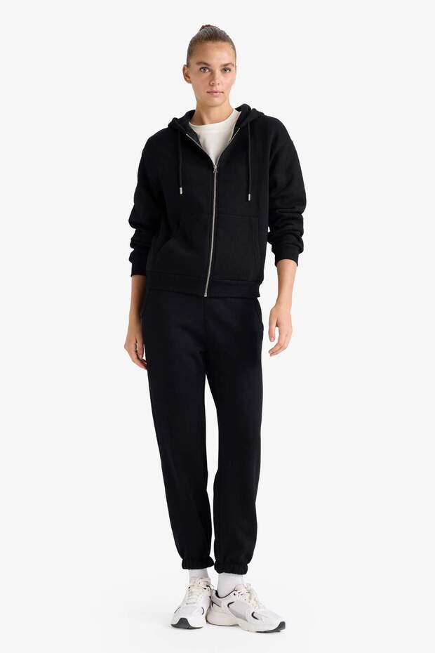 Relax Fit Kapüşonlu Basıc Kalın Fermuarlı Sweatshirt C1809AX25AU - 2