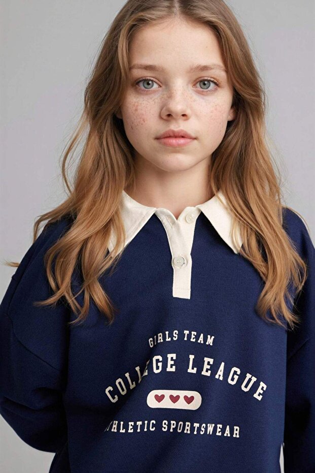 Суитшърт с поло яка и принт за момичета E6841A826SP - 3