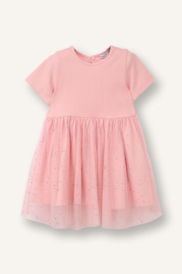 Glittery Ribbed Knit Tulle Dress Baby Girl G9904A526SP