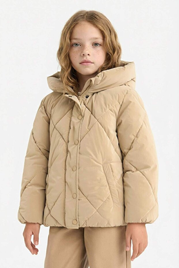 Water Repellent Hooded Zippered Quilted Coat Girls A0839A825Au