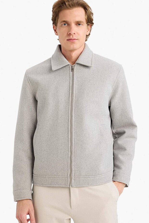 Regular Fit Shirt Collar Zipper Coat G8419Ax25Wn