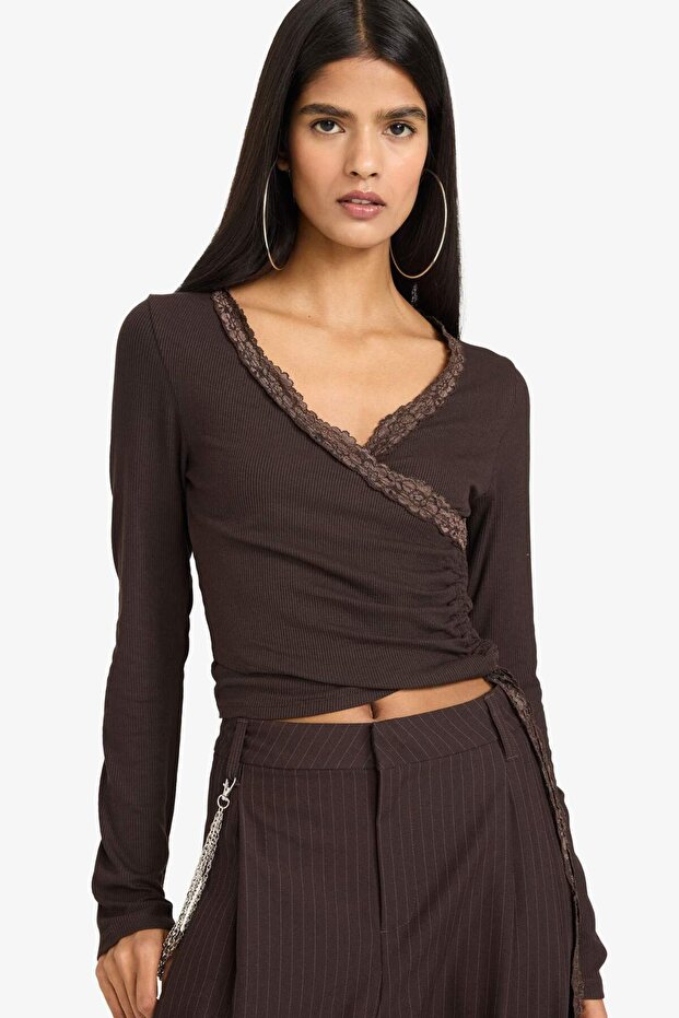 Fitted Lace Detailed T-Shirt G5703Ax25Wn