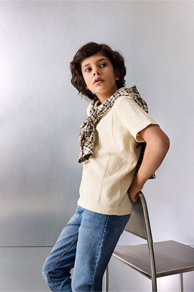 100% Cotton Polo Collar Textured Knitwear Sweater for Boys G0902A826Sp