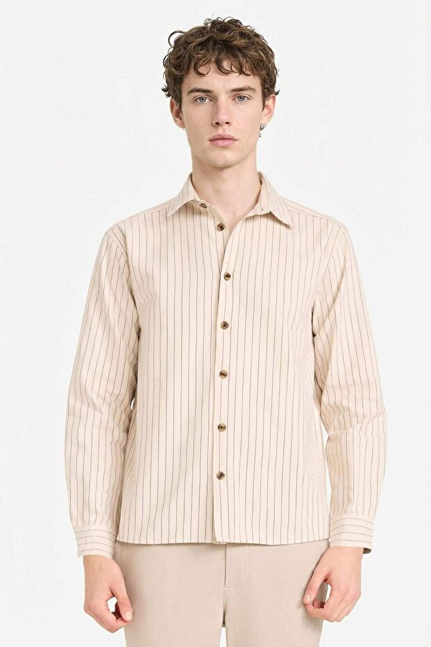 100% Cotton Regular Fit Flannel Striped Shirt G6786Ax25Wn