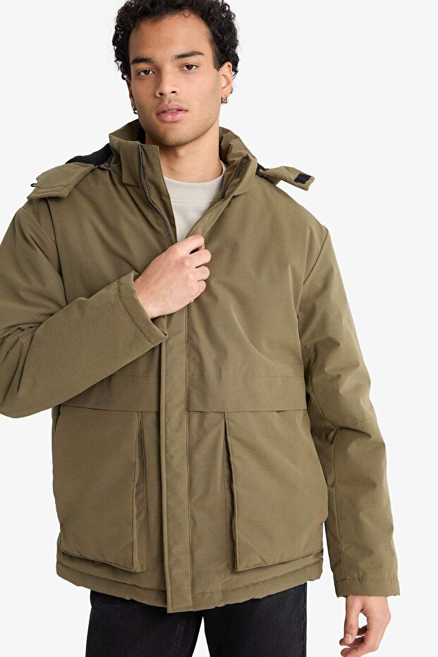 Warm Waterproof Slim Fit Hooded Coat F5690Ax25Wn