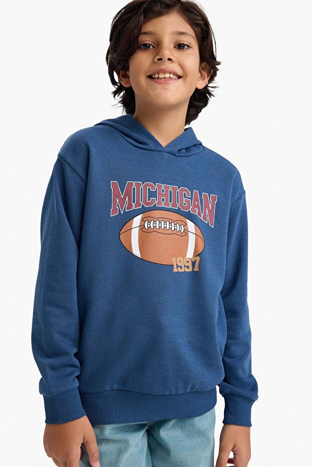 Defacto Kapüşonlu Baskılı İçi Yumuşak Tüylü Sweatshirt Erkek Çocuk G5564A825CW