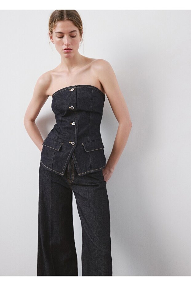 Straplez denim bluz - 1