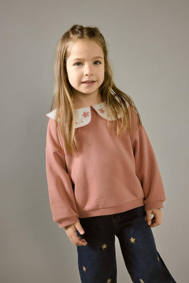 Oversized Wide Fit Wide Neck Floral Soft Fleece-Lined Sweatshirt Baby Girl G6838A525CW