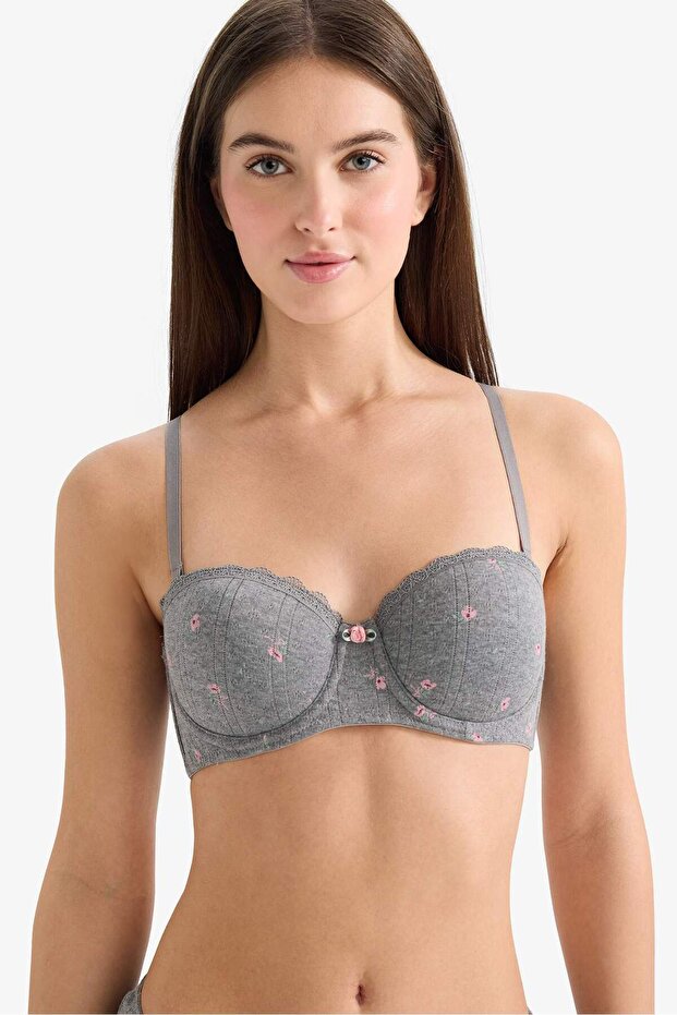 Lace Detailed Covered Non-Padded Underwire Balconette Bra F6140Ax26Sp