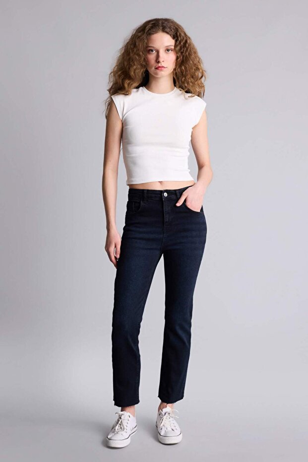 Crop Flare Fit High Waist Ankle Length Jean Washed Pants G2217Ax25Wn
