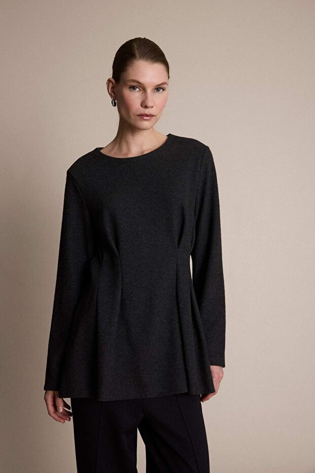 Crew Neck Waist-Fitted Long Sleeve Tunic F9781Ax25Wn