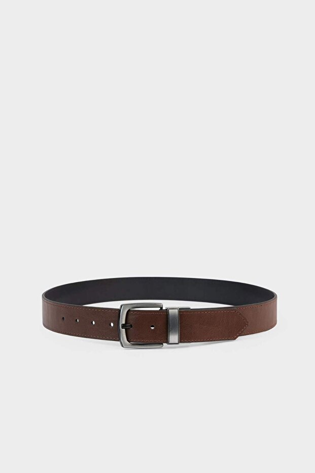 Men's Double-Sided Buckle Faux Leather Casual Belt G4434Axns