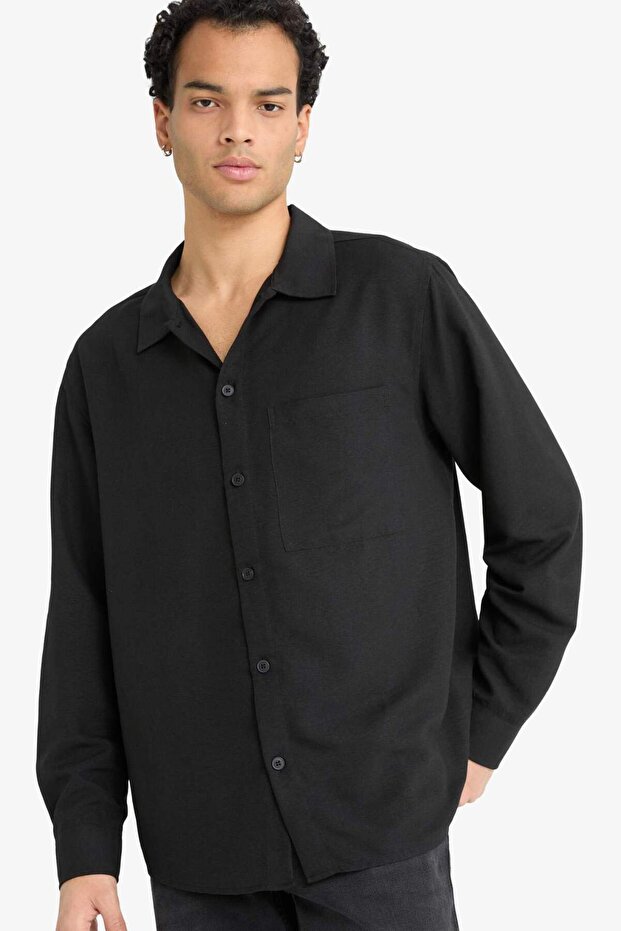 Relax Fit Apache Collar Woven Long Sleeve Shirt F6342Ax25Au