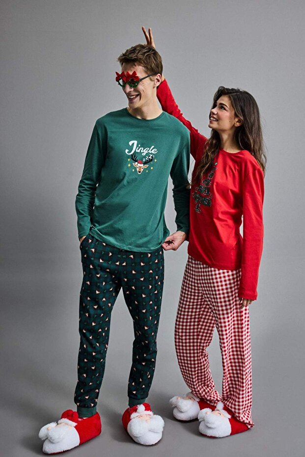New Year's Themed Pajama Set Regular Fit Long Sleeve Top Long Bottom G2935Ax25Wn