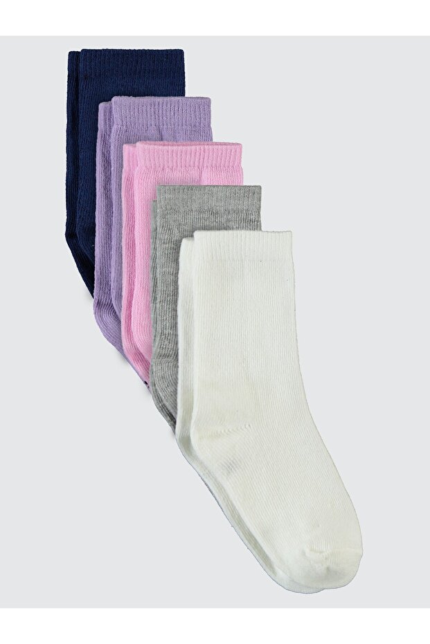 Basic Plain 5-Piece Socks for Girls Aged 2-12