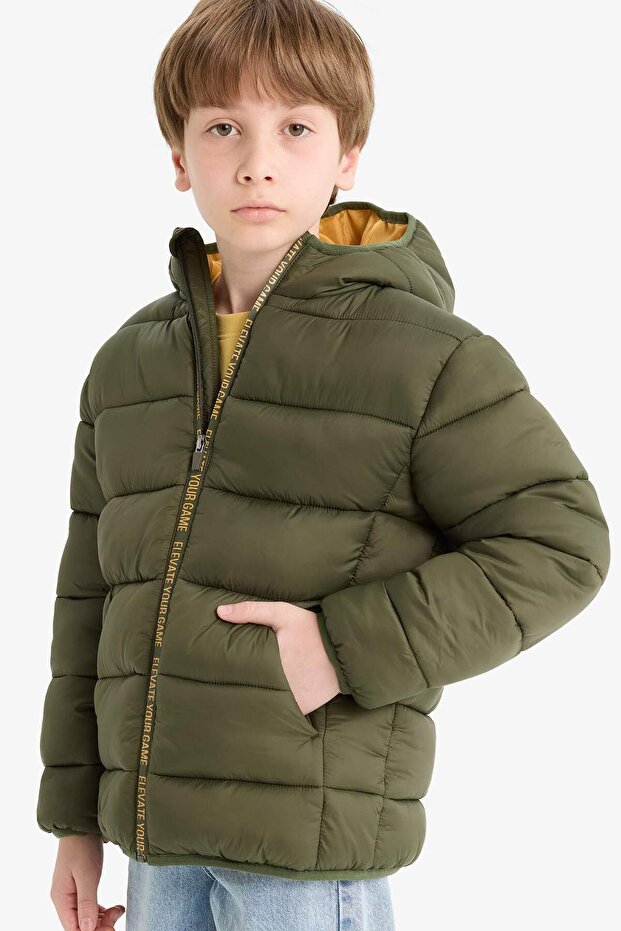 Water Repellent Hooded Zippered Inflatable Coat for Boys E9212A825Wn