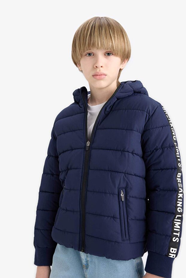 Warm Waterproof Hooded Fleece Lined Zippered Puffer Coat Boy's E8389A825Wn