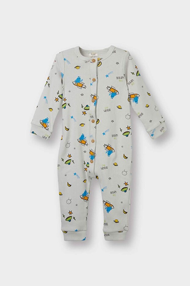 Patterned Ribbed Camisole Long Sleeve Jumpsuit Baby Boy Newborn F4658A525Au