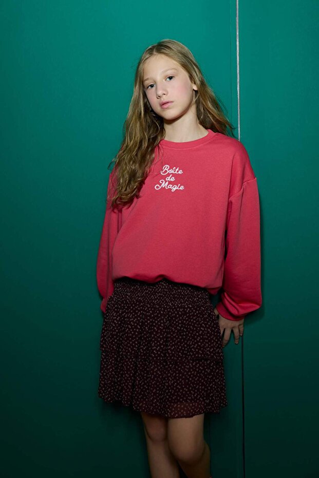 Oversize Wide Fit Crew Neck Printed Sweatshirt for Girls G2460A825Wn