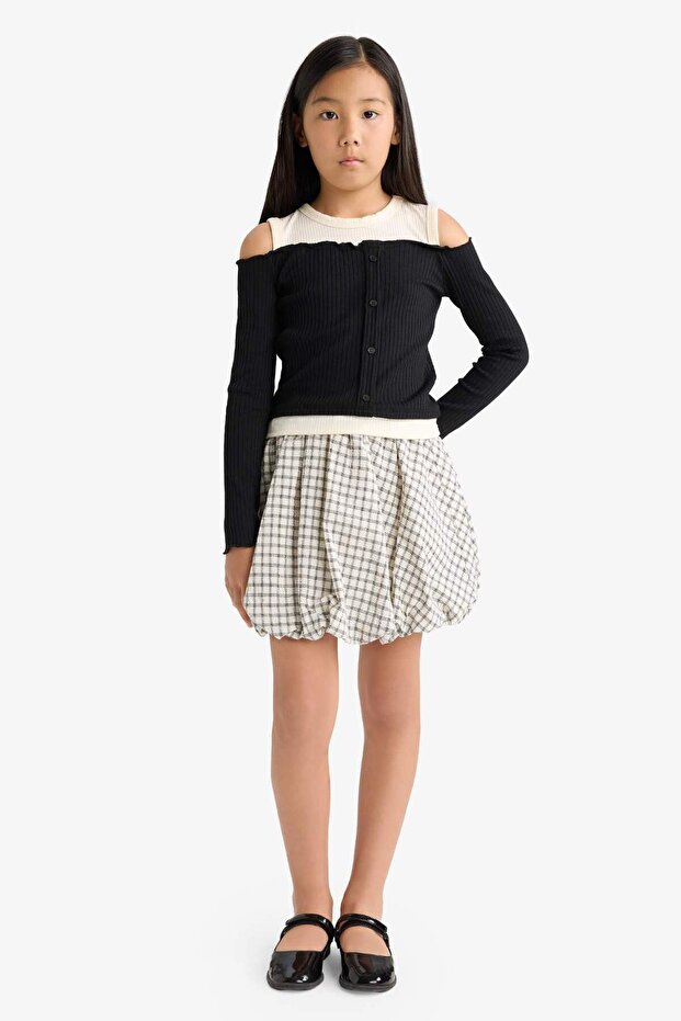 Woven Checkered Balloon Skirt for Girls G1606A825Au
