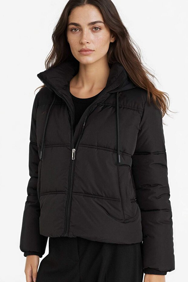 Water Repellent Regular Fit Hooded Zippered Inflatable Coat F1944Ax25Wn