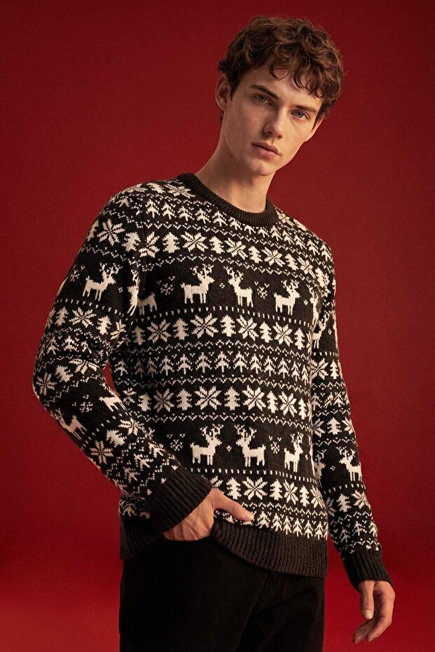 Christmas Themed Standard Fit Knitwear Sweater G1047Ax25Wn