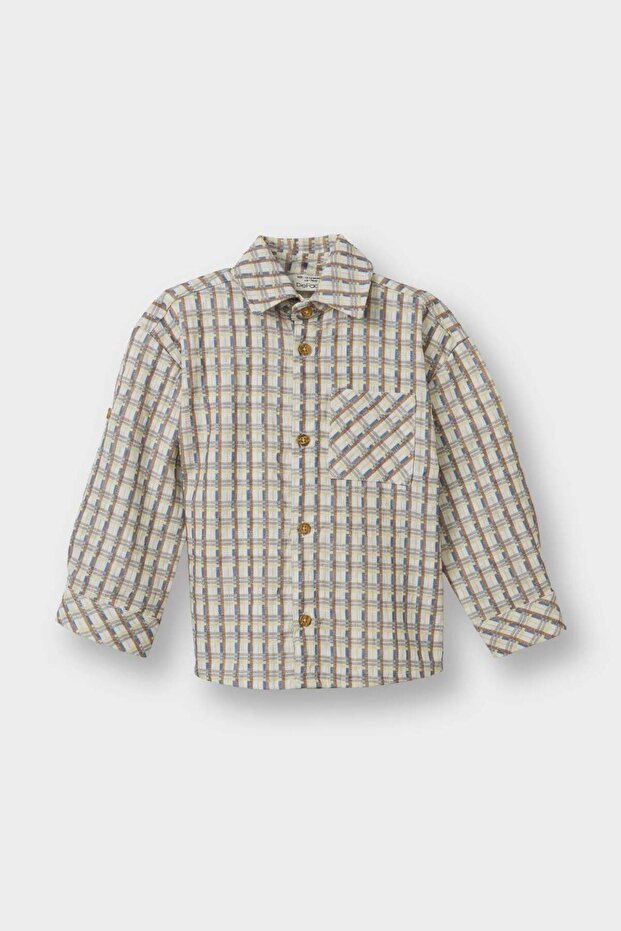 100% Cotton Checkered Seersucker Textured Long Sleeve Shirt for Baby Boy F5128A525Au